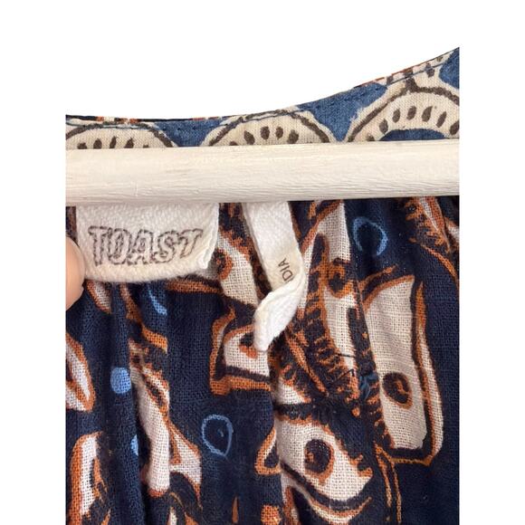 TOAST Dress Floral Leaf Print Cotton Relaxed 3/4 Puff Sleeve w/ Pockets Medium - Picture 8 of 8